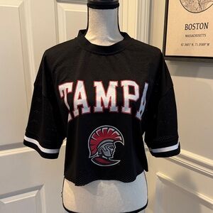University of Tampa Black Cropped Mesh Tee with Spartan